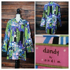 Dandy Randi M VTG Duster Blazer Jacket Size 14 Abstract Colorful Button Front